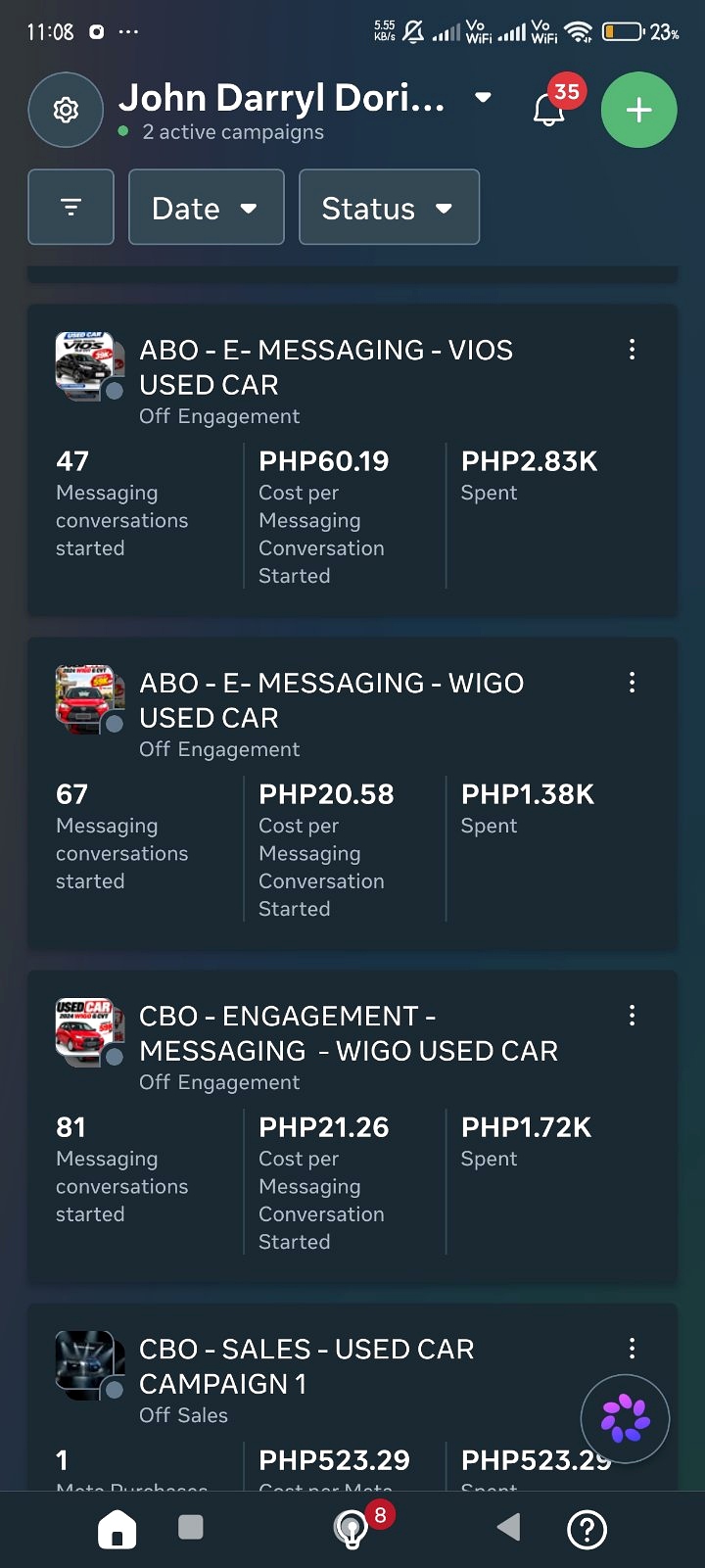 JCRC Auto mobile Ads Manager campaign view