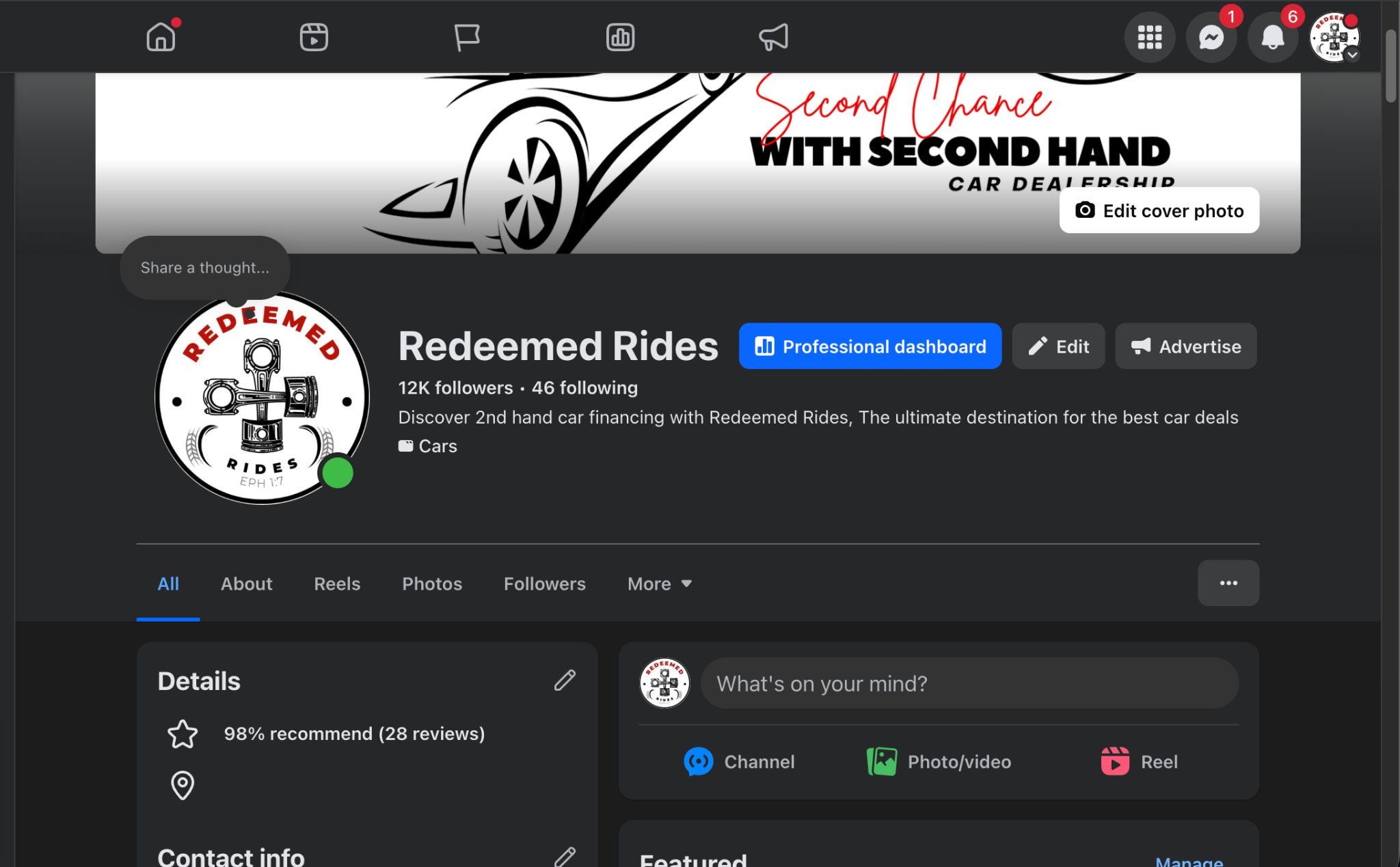 Redeemed Rides Facebook Page screenshot